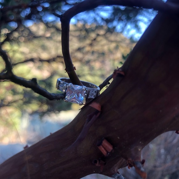 Vintage Sterling Silver 925 Ring Princess Cut Cubic Zirconia Engagement Size 7 - Picture 6 of 16